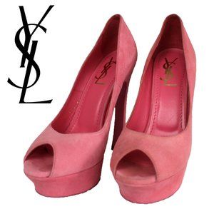 YSL Palais 140mm Peep Toe Suede Platform Heels 37